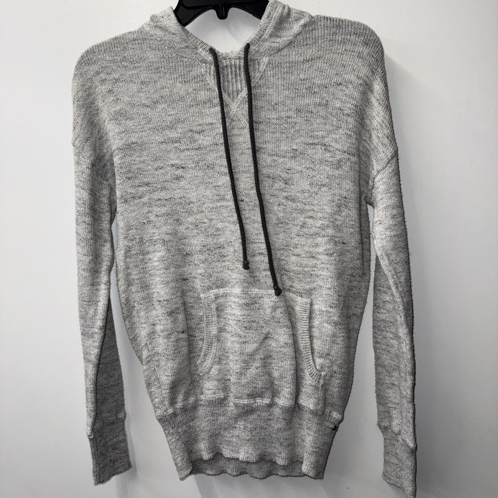 American Eagle Outfitters Large Hoodie Knit Gray White Drawstring & Pouch Small